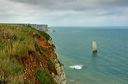 Etretat : promenade d'Amont, aiguille de Belval et roc Vaudieu